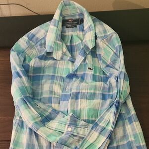 Vineyard Vines Blue and Green Casual Button Down Shirt